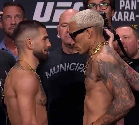 Диалог перед боем: Илия Топурия и Чарльз Оливейра лицом к лицу на UFC 317